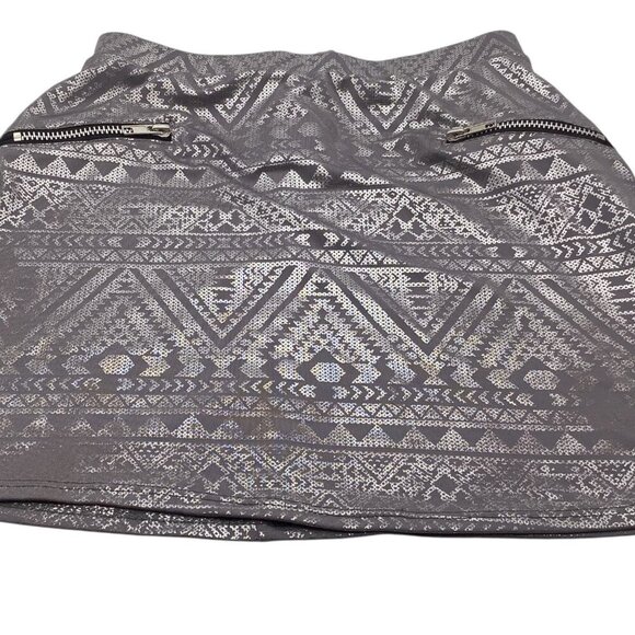Scream & Shout Girls Aztec Pattern Skirt L Gray With Zipper & Pockets - Picture 8 of 12